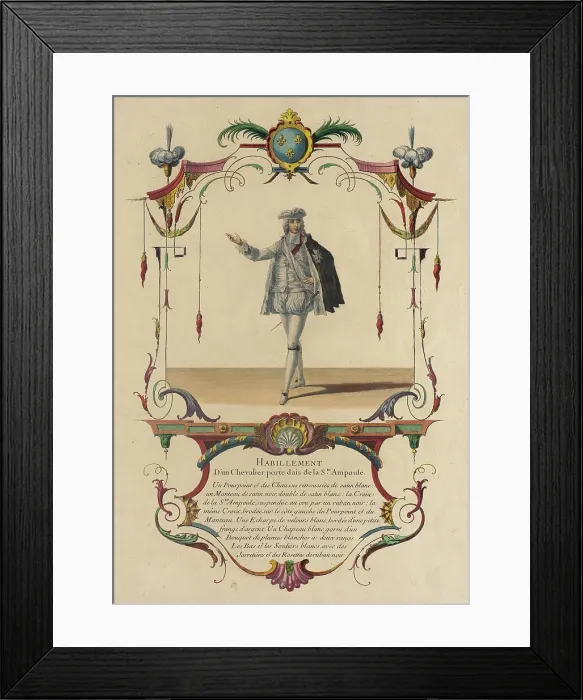 Framed Print : Habillement d'un Chevalier Porte-Dais de la S. Te Ampoule, Le Marquis D'Alegre, 1774. Creator: Nicolas Henri Tardieu Framed Print : Habillement d'un Chevalier Porte-Dais de la S. Te Ampoule, Le Marquis D'Alegre, 1774. Creator: Nicolas Henri Tardieu