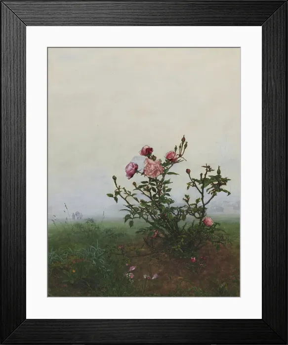 Framed Print : Rose Bush in front of a Landscape, 1863. Creator: Leon Bonvin Framed Print : Rose Bush in front of a Landscape, 1863. Creator: Leon Bonvin