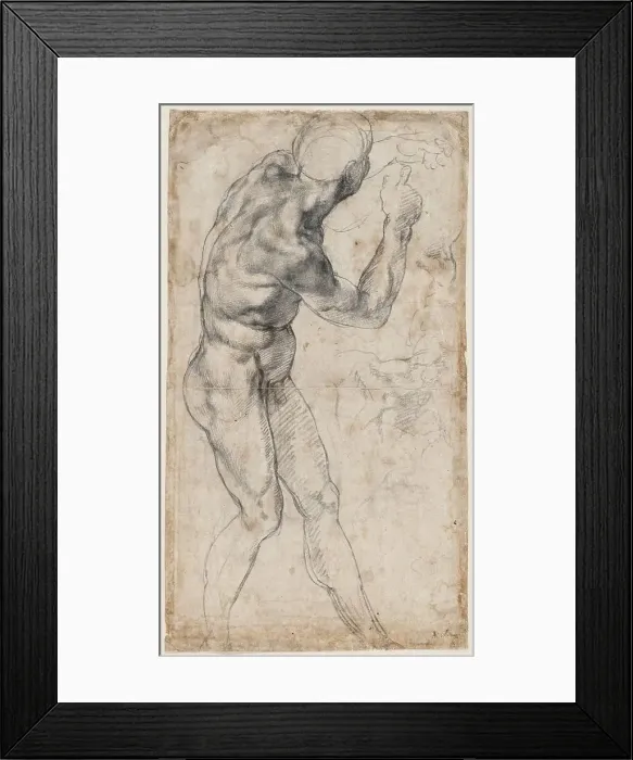 Framed Print : Male nude, turning to the right, 1504 or 1506. Creator: Buonarroti, Michelangelo (1475-1564)