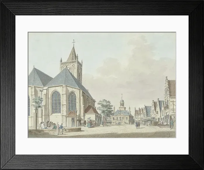 Framed Print : The market in Vlaardingen with the church and the town hall, 1737-1779. Creator: Pieter Jan van Liender Framed Print : The market in Vlaardingen with the church and the town hall, 1737-1779. Creator: Pieter Jan van Liender