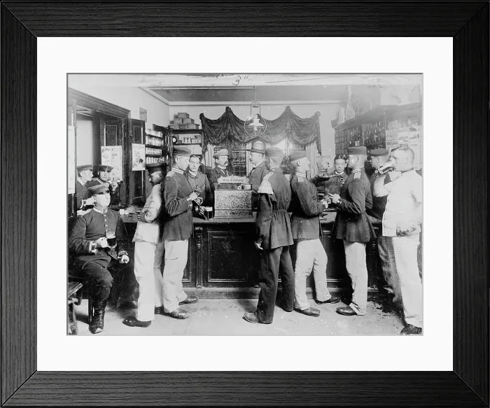 Framed Print : Bar with soldiers, Germany, between 1895 and 1910. Creator: Unknown Framed Print : Bar with soldiers, Germany, between 1895 and 1910. Creator: Unknown