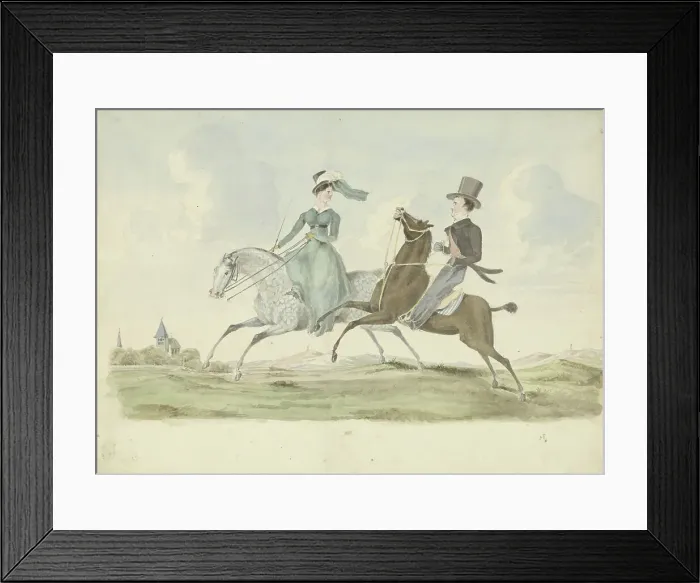 Framed Print : Man and woman on horseback in a landscape, 1811-1873. Creator: Pieter van Loon Framed Print : Man and woman on horseback in a landscape, 1811-1873. Creator: Pieter van Loon