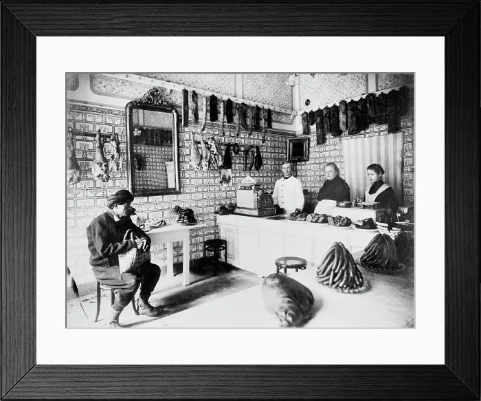Framed Print : St. Bon Ossko, butcher shop, Herzegovina, between 1895 and 1910. Creator: Unknown Framed Print : St. Bon Ossko, butcher shop, Herzegovina, between 1895 and 1910. Creator: Unknown