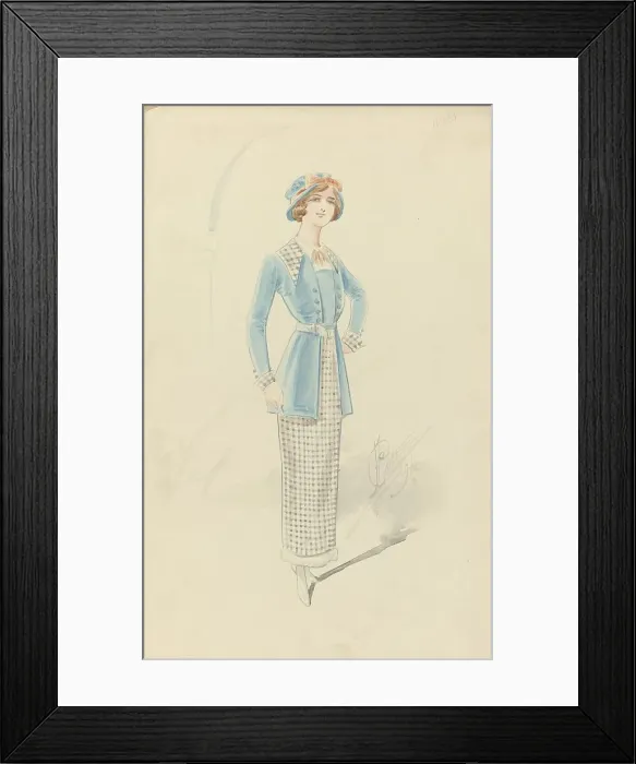 Framed Print : Young woman in black and white checkered ensemble, 1914. Creator: Price Framed Print : Young woman in black and white checkered ensemble, 1914. Creator: Price