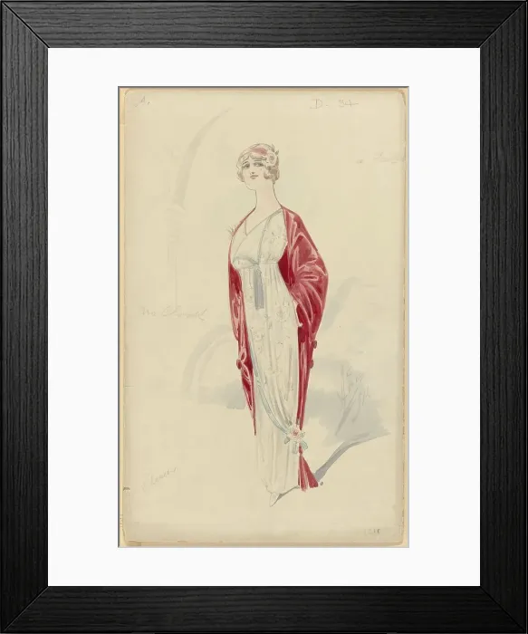 Framed Print : Woman in white evening dress with floral pattern, No. D.34, 1914. Creator: Price Framed Print : Woman in white evening dress with floral pattern, No. D.34, 1914. Creator: Price