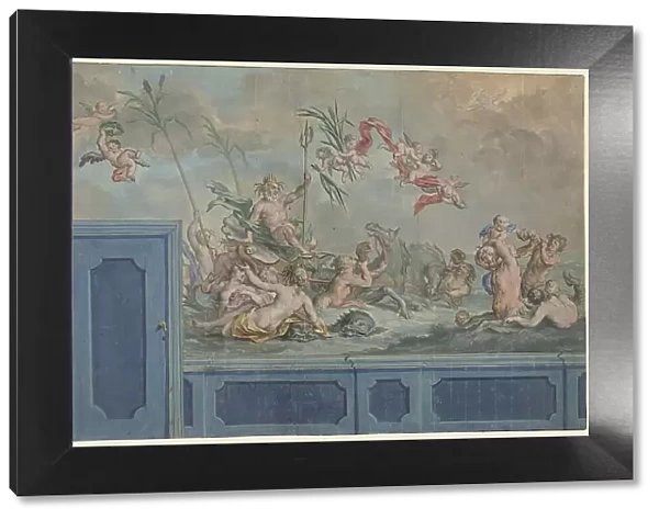 Design for a wall decoration with Neptune and entourage, 1751. Creator: Ruik Keyert