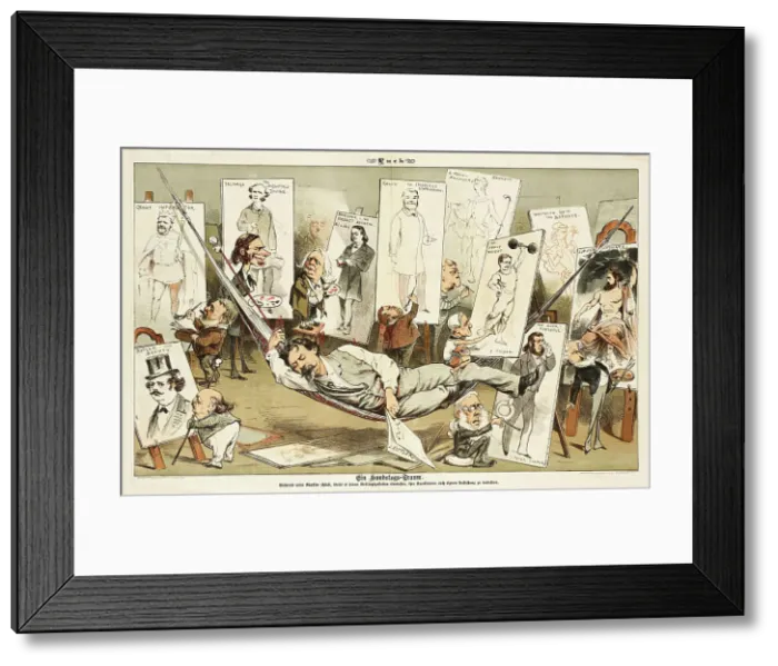 Framed Print : Ein Hundstage-Traum.... Cartoon from Puck, 1881. Creators: Bernhard Gillam, Joseph Keppler Framed Print : Ein Hundstage-Traum.... Cartoon from Puck, 1881. Creators: Bernhard Gillam, Joseph Keppler