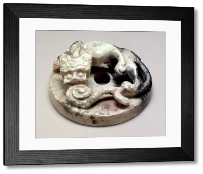 Framed Print : Small Perforated Disk (Bi) with Dragon, 206 B.C.- A.D. 220. Creator: Unknown