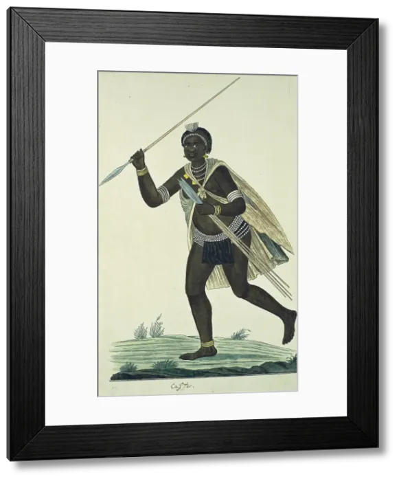 Framed Print : Running Man Holding an Assegai in His Right Hand and Four Assegais in His Left, 1776-1795. Creator: Robert Jacob Gordon Framed Print : Running Man Holding an Assegai in His Right Hand and Four Assegais in His Left, 1776-1795. Creator: Robert Jacob Gordon