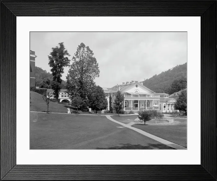 Framed Print : The Bath house and viaduct, Virginia Hot Springs, c.between 1910 and 1920. Creator: Unknown Framed Print : The Bath house and viaduct, Virginia Hot Springs, c.between 1910 and 1920. Creator: Unknown