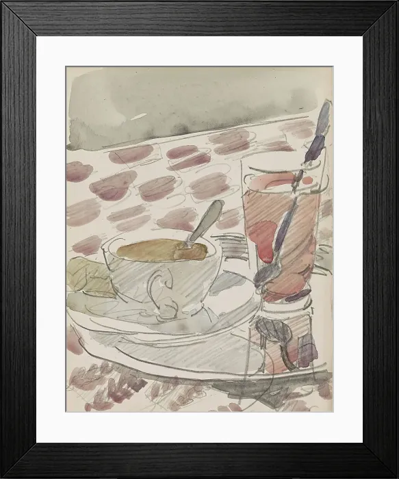 Framed Print : Tray with a cup, saucer and glass on a table, c.1916. Creator: Reijer Stolk Framed Print : Tray with a cup, saucer and glass on a table, c.1916. Creator: Reijer Stolk