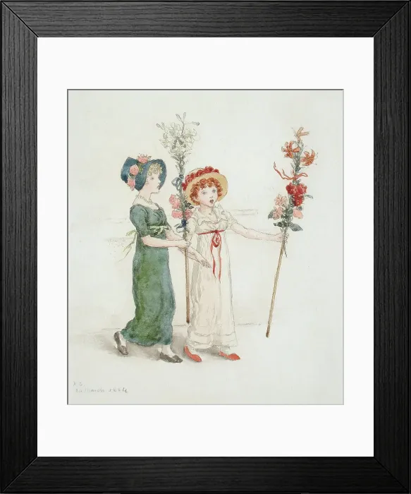 Framed Print : Two Children with Staffs, 1884. Creator: Catherine Greenaway Framed Print : Two Children with Staffs, 1884. Creator: Catherine Greenaway