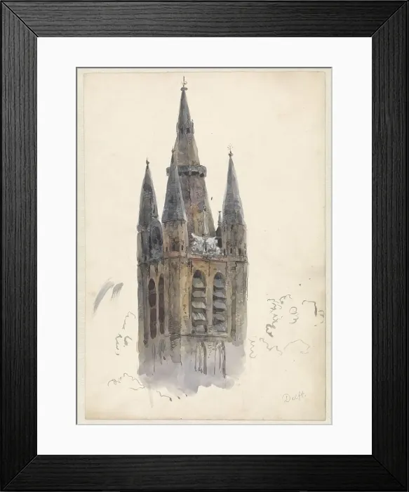 Framed Print : Church Tower in Delft, 1834-1893. Creator: Willem Antonie van Deventer Framed Print : Church Tower in Delft, 1834-1893. Creator: Willem Antonie van Deventer