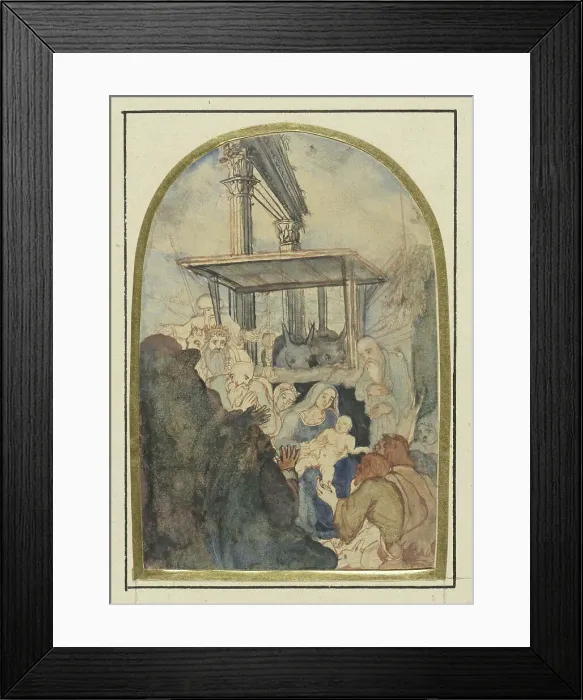 Framed Print : Study for an Adoration of the Magi, in the background a ruin with two Corinthian columns, 1832-1885. Creator: Rodolphe Bresdin Framed Print : Study for an Adoration of the Magi, in the background a ruin with two Corinthian columns, 1832-1885. Creator: Rodolphe Bresdin
