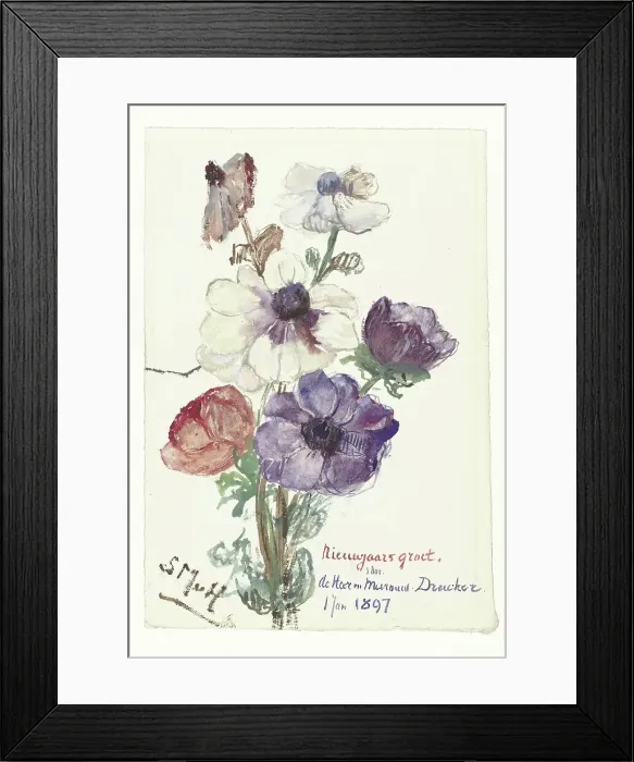 Framed Print : New Year greeting with anemones, 1896-1897. Creator: Sina Mesdag van Houten Framed Print : New Year greeting with anemones, 1896-1897. Creator: Sina Mesdag van Houten