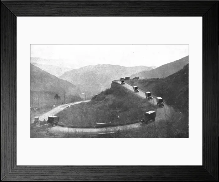 Framed Print : Au Volant; Convoi automobile franchissant les Vosges pour descendre en Alsace, 1918. Creator: Unknown Framed Print : Au Volant; Convoi automobile franchissant les Vosges pour descendre en Alsace, 1918. Creator: Unknown