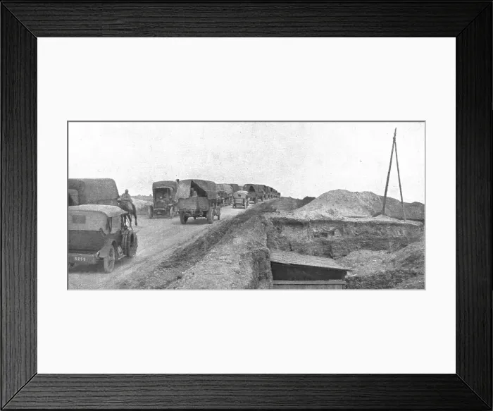 Framed Print : Au Volant; Une route du front: arrivee des convois dans la zone avancee, 1918. Creator: Unknown Framed Print : Au Volant; Une route du front: arrivee des convois dans la zone avancee, 1918. Creator: Unknown