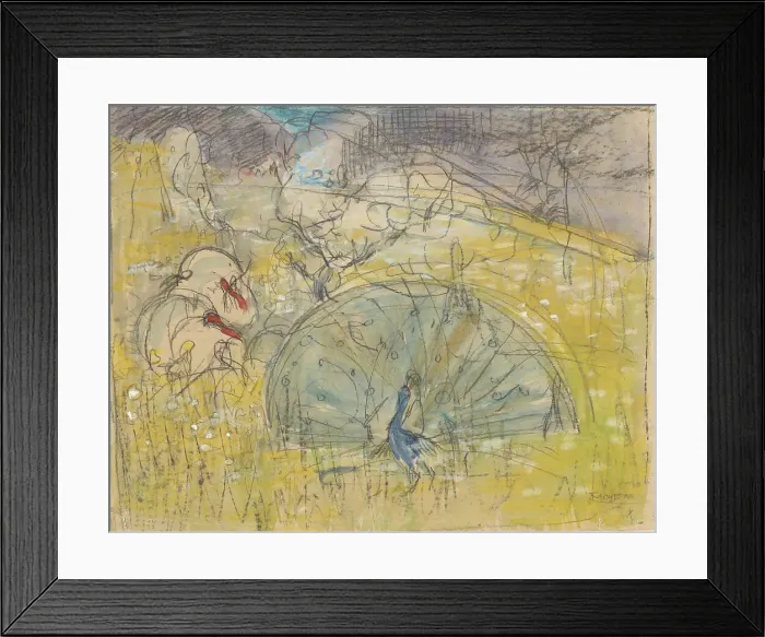 Framed Print : Displaying peacock and two turkeys, 1873-1917. Creator: Theo van Hoytema Framed Print : Displaying peacock and two turkeys, 1873-1917. Creator: Theo van Hoytema