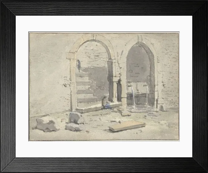 Framed Print : Fountain against a city wall, in which a staircase has been built, 1700-1748. Creator: Theodorus Wilkens Framed Print : Fountain against a city wall, in which a staircase has been built, 1700-1748. Creator: Theodorus Wilkens