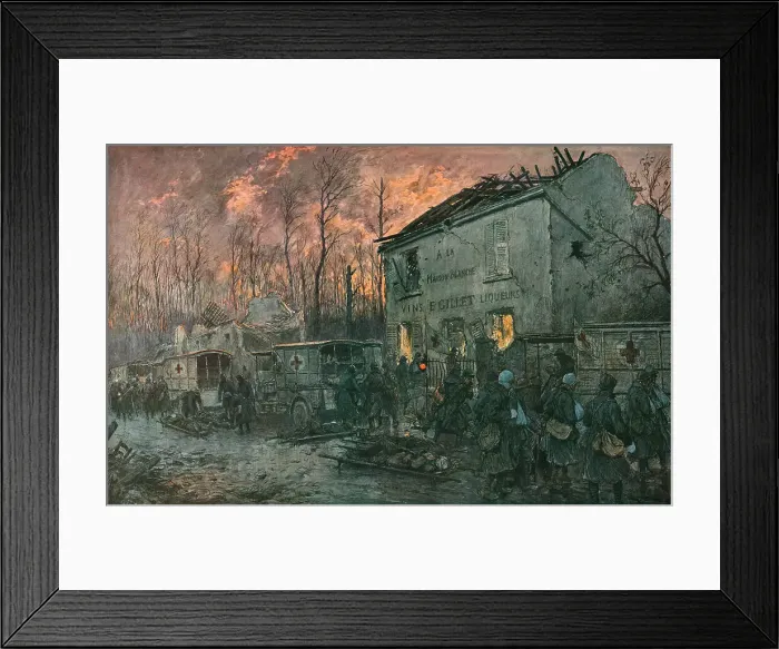 Framed Print : L'automobile pendant la guerre. Enlevement des blesses dans un poste de secours, 1918. Creator: Georges Bertin Scott Framed Print : L'automobile pendant la guerre. Enlevement des blesses dans un poste de secours, 1918. Creator: Georges Bertin Scott