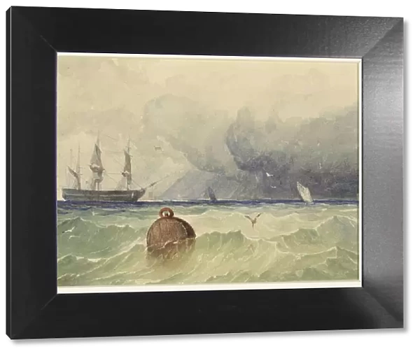 Three-masters at anchor with rough weather coming in, 1830-1880. Creator: Thomas Sewell Robins