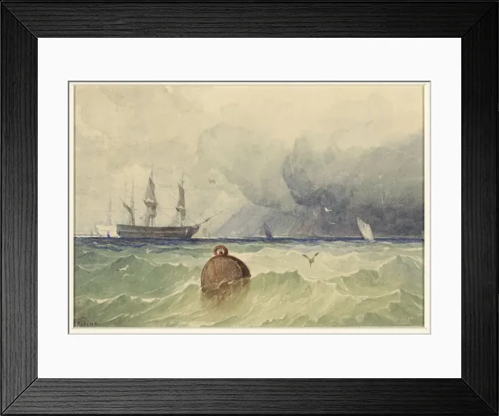 Framed Print : Three-masters at anchor with rough weather coming in, 1830-1880. Creator: Thomas Sewell Robins Framed Print : Three-masters at anchor with rough weather coming in, 1830-1880. Creator: Thomas Sewell Robins