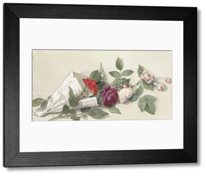 Framed Print : Bouquet of roses and pelargonium, 1878. Creator: Willem de Famars Testas Framed Print : Bouquet of roses and pelargonium, 1878. Creator: Willem de Famars Testas