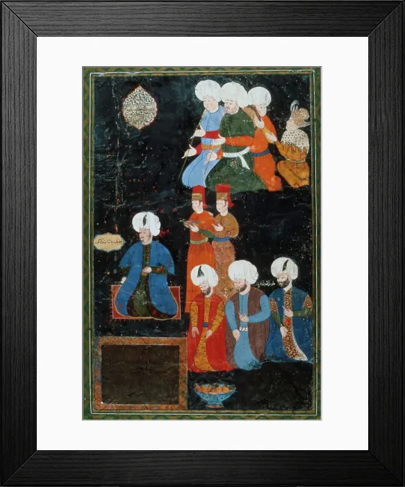 Framed Print : Portrait of a Turkish Pasha with Attendants, c1570. Creator: Haydar Nigari Framed Print : Portrait of a Turkish Pasha with Attendants, c1570. Creator: Haydar Nigari