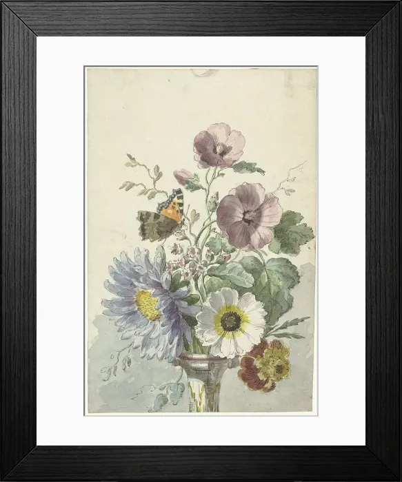 Framed Print : Bouquet of Flowers with a Painted Lady Butterfly, 1763-1825. Creator: Willem van Leen Framed Print : Bouquet of Flowers with a Painted Lady Butterfly, 1763-1825. Creator: Willem van Leen