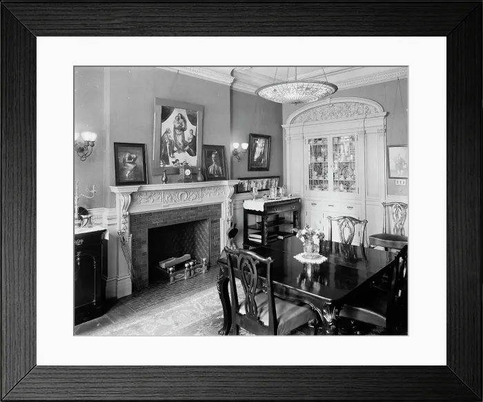 Framed Print : Dining room, four-story townhouse, possibly New York, N.Y. between 1900 and 1905. Creator: William H. Jackson Framed Print : Dining room, four-story townhouse, possibly New York, N.Y. between 1900 and 1905. Creator: William H. Jackson