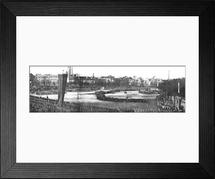 Framed Print : Notre entrée a Colmar; trois photographies format panorama de la reception du general... 1918. Creator: Unknown Framed Print : Notre entrée a Colmar; trois photographies format panorama de la reception du general... 1918. Creator: Unknown