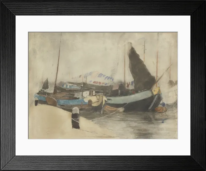 Framed Print : Moored barges, 1870-1923. Creator: Willem Witsen Framed Print : Moored barges, 1870-1923. Creator: Willem Witsen