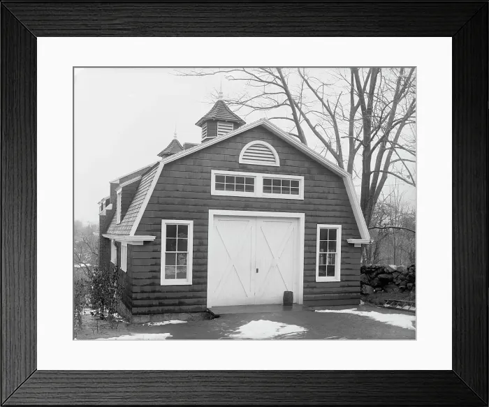 Framed Print : Carriage house at club, end view, New York City, between 1900 and 1910. Creator: William H. Jackson Framed Print : Carriage house at club, end view, New York City, between 1900 and 1910. Creator: William H. Jackson
