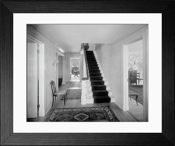 Framed Print : Hall and stairway, probably in clubhouse, New York City, between 1900 and 1910. Creator: William H. Jackson Framed Print : Hall and stairway, probably in clubhouse, New York City, between 1900 and 1910. Creator: William H. Jackson