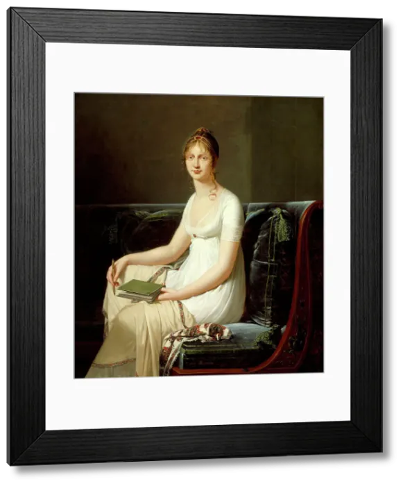 Framed Print : Portrait of a Woman Holding a Pencil and a Drawing Book, c1808. Creator: Robert Lefevre Framed Print : Portrait of a Woman Holding a Pencil and a Drawing Book, c1808. Creator: Robert Lefevre
