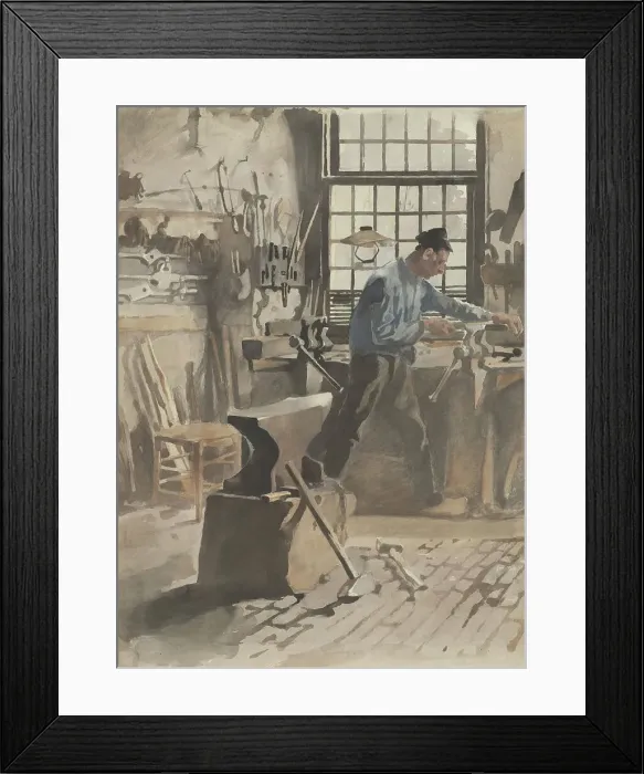 Framed Print : Blacksmith at work in his forge, 1870-1923. Creator: Willem Witsen Framed Print : Blacksmith at work in his forge, 1870-1923. Creator: Willem Witsen