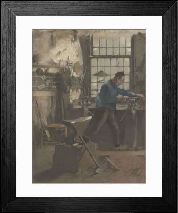 Framed Print : Blacksmith in his forge, 1870-1923. Creator: Willem Witsen