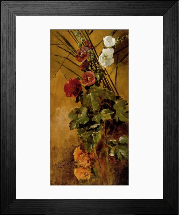 Framed Print : Hollyhocks, 1876. Creator: Ross Turner Framed Print : Hollyhocks, 1876. Creator: Ross Turner