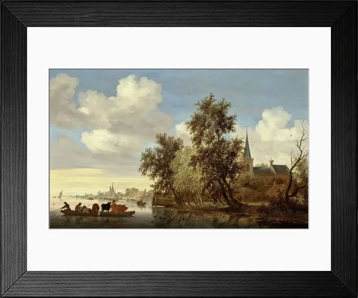 Framed Print : River Landscape with a Ferry, 1650. Creator: Salomon Ruysdael