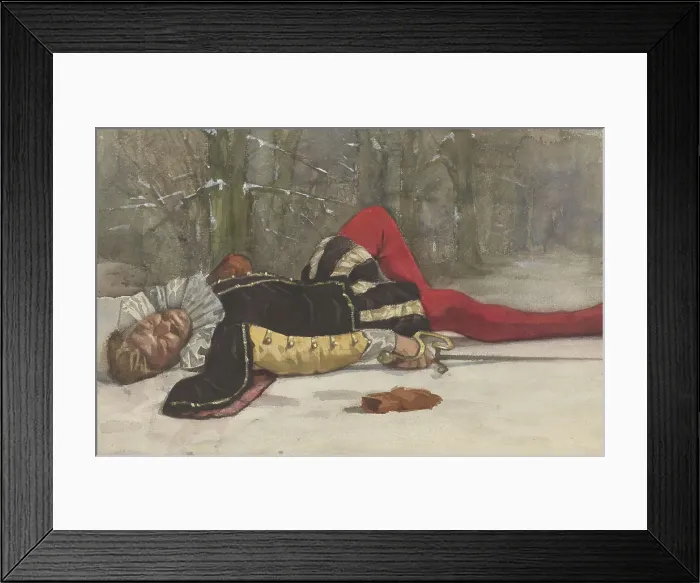Framed Print : Stage scene with fallen duelist in a forest, 1870-1923. Creator: Willem Witsen Framed Print : Stage scene with fallen duelist in a forest, 1870-1923. Creator: Willem Witsen