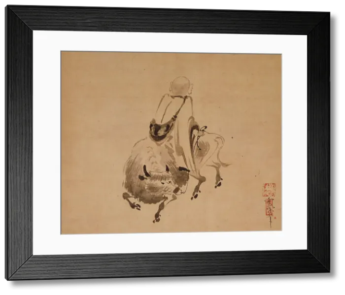 Framed Print : Monk Riding Backward on an Ox, 16th century. Creator: Sekkan Framed Print : Monk Riding Backward on an Ox, 16th century. Creator: Sekkan