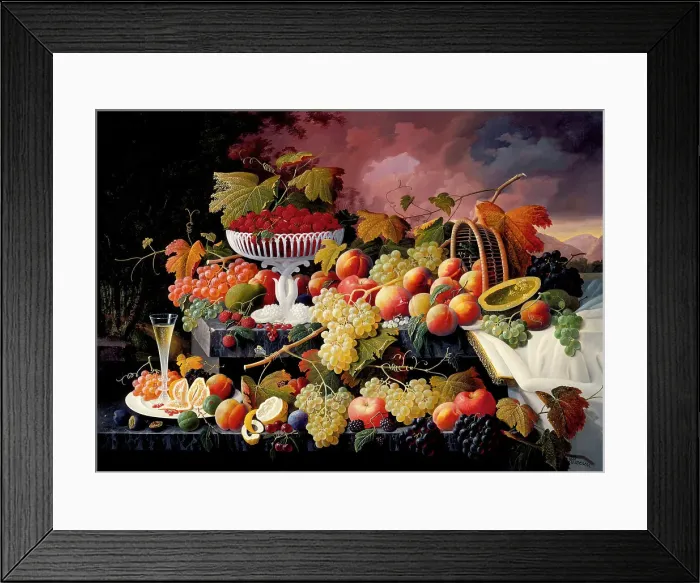 Framed Print : Fruit Still Life in a Landscape, between c1862 and c1872. Creator: Severin Roesen Framed Print : Fruit Still Life in a Landscape, between c1862 and c1872. Creator: Severin Roesen