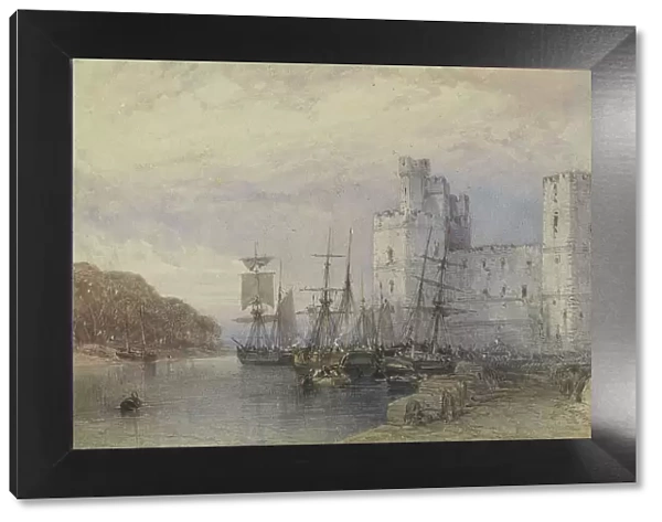 Landscape with ships in front of Caernarvon Castle, 1883. Creator: William Callow