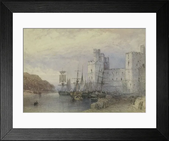 Framed Print : Landscape with ships in front of Caernarvon Castle, 1883. Creator: William Callow Framed Print : Landscape with ships in front of Caernarvon Castle, 1883. Creator: William Callow