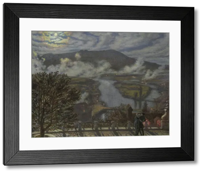 Framed Print : View from the terrace on a river landscape at night, 1875. Creator: William Holman Hunt Framed Print : View from the terrace on a river landscape at night, 1875. Creator: William Holman Hunt