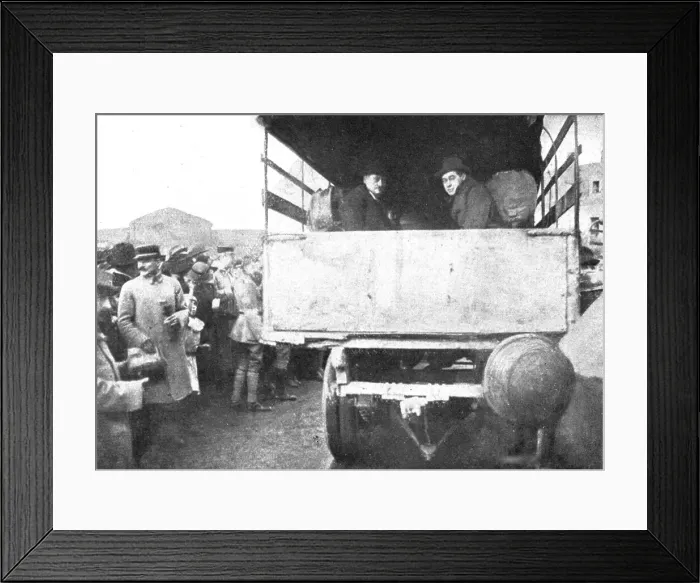 Framed Print : Les Indesirables; Un depart en camion automobile d'Allemands immigres en Alsace et renvoyes...1918 Creator: Unknown Framed Print : Les Indesirables; Un depart en camion automobile d'Allemands immigres en Alsace et renvoyes...1918 Creator: Unknown
