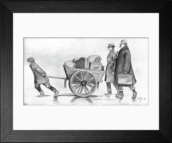 Framed Print : Les Indesirables; Deux Strasbourgeois venus d'Allemagne y retournent, derriere leurs... 1918. Creator: Andre Galland. Les Indesirables; Deux Strasbourgeois venus d'Allemagne y retournent, derriere leurs... 1918 Framed Print : Les Indesirables; Deux Strasbourgeois venus d'Allemagne y retournent, derriere leurs... 1918. Creator: Andre Galland. Les Indesirables; Deux Strasbourgeois venus d'Allemagne y retournent, derriere leurs... 1918