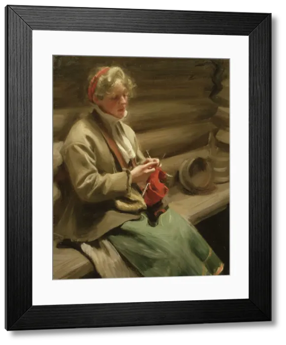 Framed Print : Dalecarlian Girl Knitting. Kål-Margit, 1901. Creator: Anders Leonard Zorn Framed Print : Dalecarlian Girl Knitting. Kål-Margit, 1901. Creator: Anders Leonard Zorn