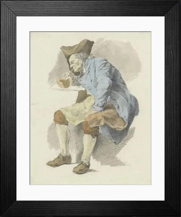 Framed Print : Seated man lights his pipe from a chafing dish, 1795-1857. Creator: Wouter Mol Framed Print : Seated man lights his pipe from a chafing dish, 1795-1857. Creator: Wouter Mol