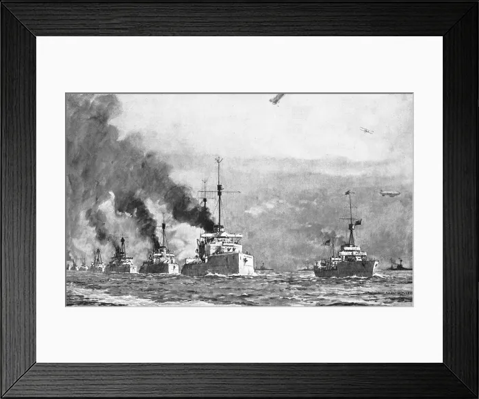 Framed Print : Le Reddition de la Flotte Allemande; le 21 novembre 1918, a midi, les grands navires de... 1918. Creator: Norman Wilkinson Framed Print : Le Reddition de la Flotte Allemande; le 21 novembre 1918, a midi, les grands navires de... 1918. Creator: Norman Wilkinson